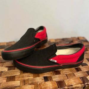 Customs Vans Black & Red Slip on Sneakers